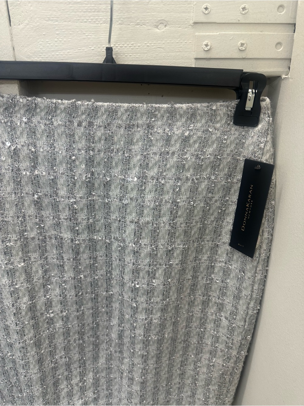 Donna Karan Silver-Gray Sequin Ribbed Pencil Skirt
